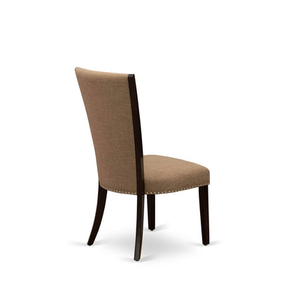 EAST WEST FURNITURE - CAVE7-MAH-47 - 7 Pc Modern Dining Table Set - 6 Light Sable Linen Fabric Kitchen Chairs with High Back and 1 Dining Table - Mahogany Finish