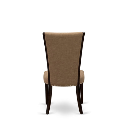 EAST WEST FURNITURE - CAVE7-MAH-47 - 7 Pc Modern Dining Table Set - 6 Light Sable Linen Fabric Kitchen Chairs with High Back and 1 Dining Table - Mahogany Finish