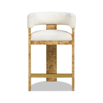 Vavona - Burl Upholstered Barrel Back Counter Height Bar Stool - Polar Off White