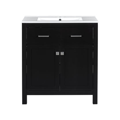 Bathroom Vanity With Ceramic Sink, Modern Single Bathroom Cabinet With 2 Doors And A Shelf, Soft Close Doors