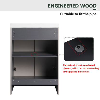 Contemporary Freestanding Bathroom Vanity With Resin Sink & Soft-Close Cabinet Doors