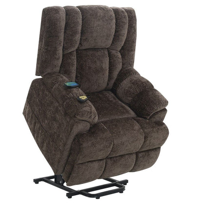 Pacay - Power Recliner With Lift & Heating & Massage - Brown Chenille