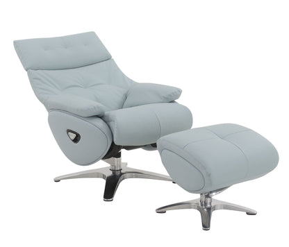 Janella - Top Grain Leather Accent Chair With Swivel & Ottoman - Baby Blue