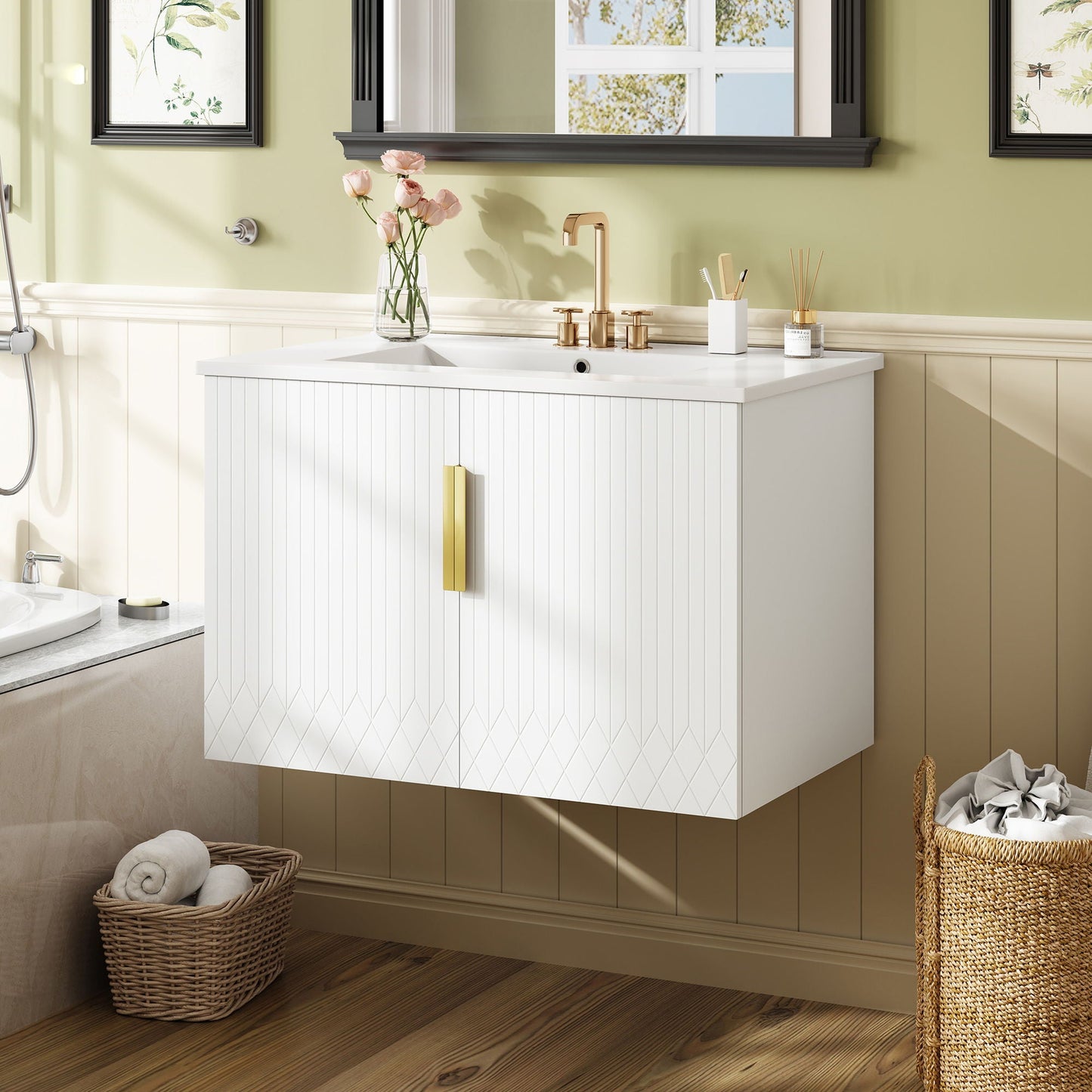 Bathroom Vanity With Sink, Rectangular Storage Cabinet With 2 Soft Closing Doors