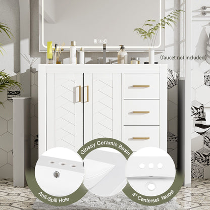 Bathroom Vanity With Sink Combo, Storage Cabinet, Freestanding Set With 3 Drawers & Soft Closing Doors