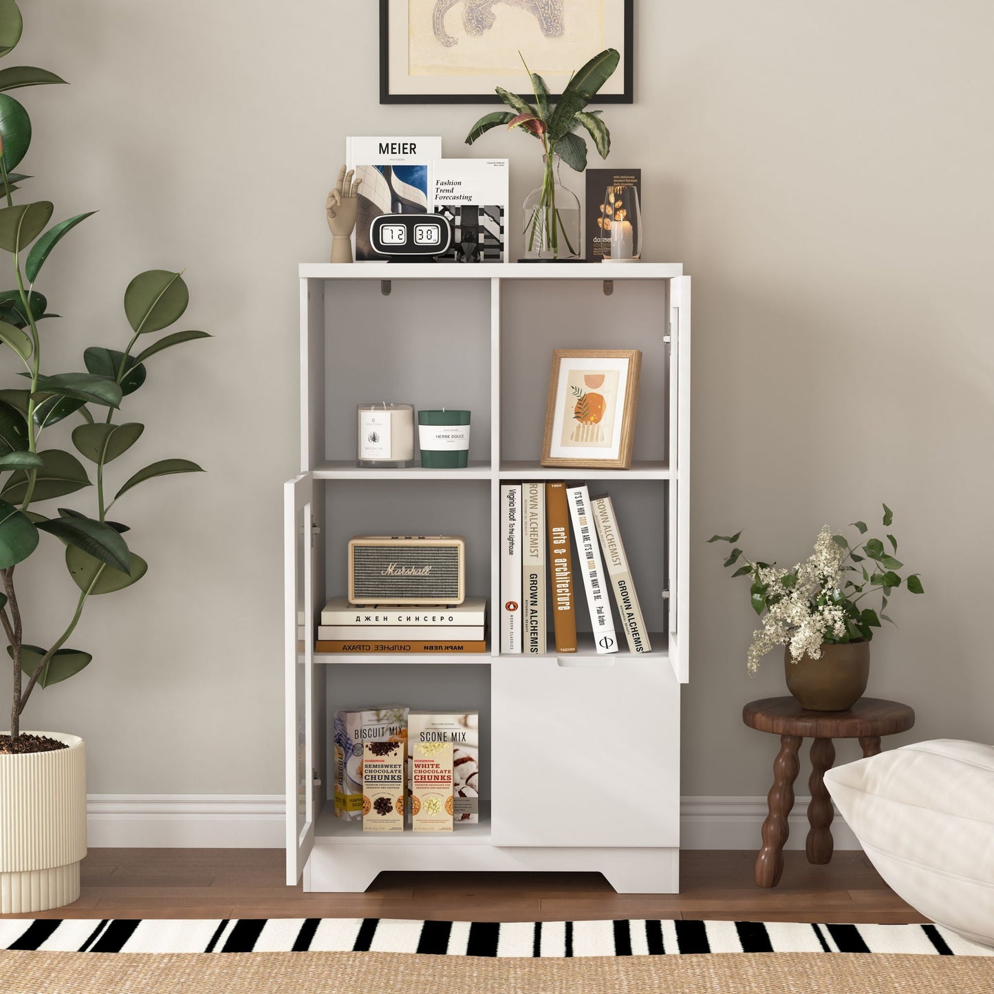 Modern Cabinet With Glass Doors And Drawer