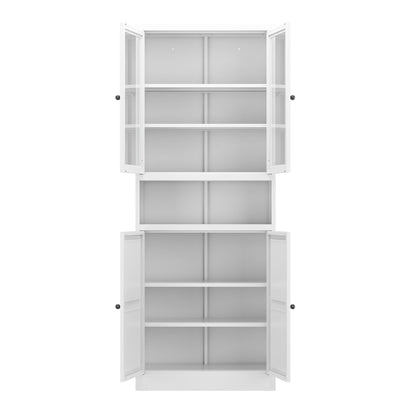 Metal Kitchen Pantry Cabinet Tall Storage With Adjustable Shelves, Heavy Duty Stainless Steel Frame - White