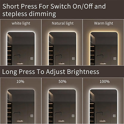 Wall Mounted Full Body Mirror With Dimming Lights Glass - Silver