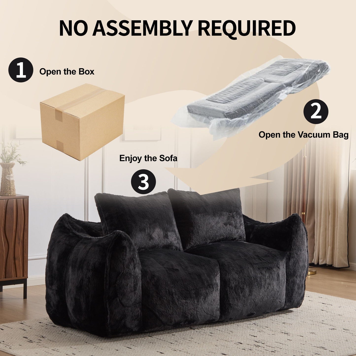 Giant Bean Bag Couch, Ultra Soft Fluffy Loveseat For Living Room