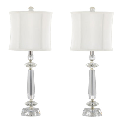Karat - Contemporary Crystal Table Lamp (Set of 2) - Clear Crystal / Chrome / White Softback