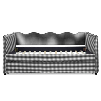 Gingham Daybed With USB Charging Port, Wave-Shaped Design