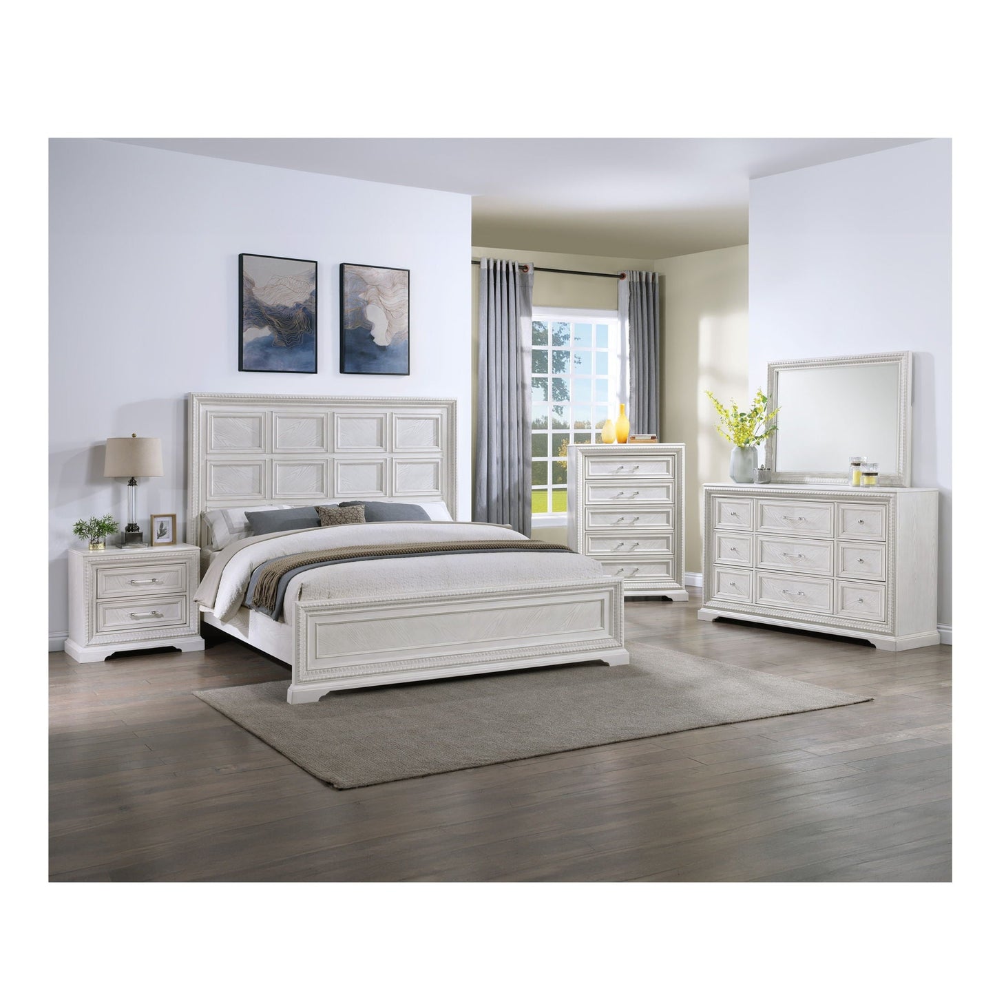 6 Drawer Storage Dresser Antique Wooden Bedroom Furniture - Antique White