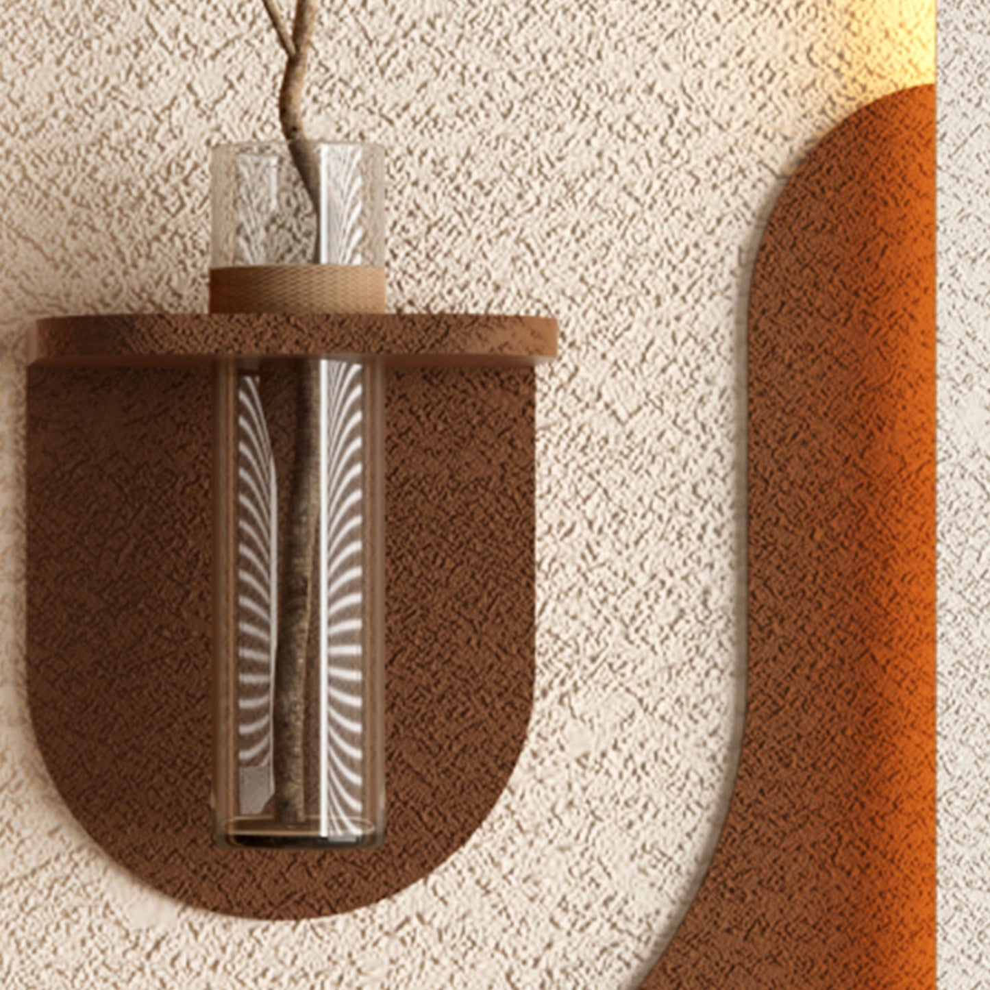 Adjustable 3 Color LED Sandstone Wall Decor With Simulated Plants, Vase & Rabbit Statue - Light Coffee