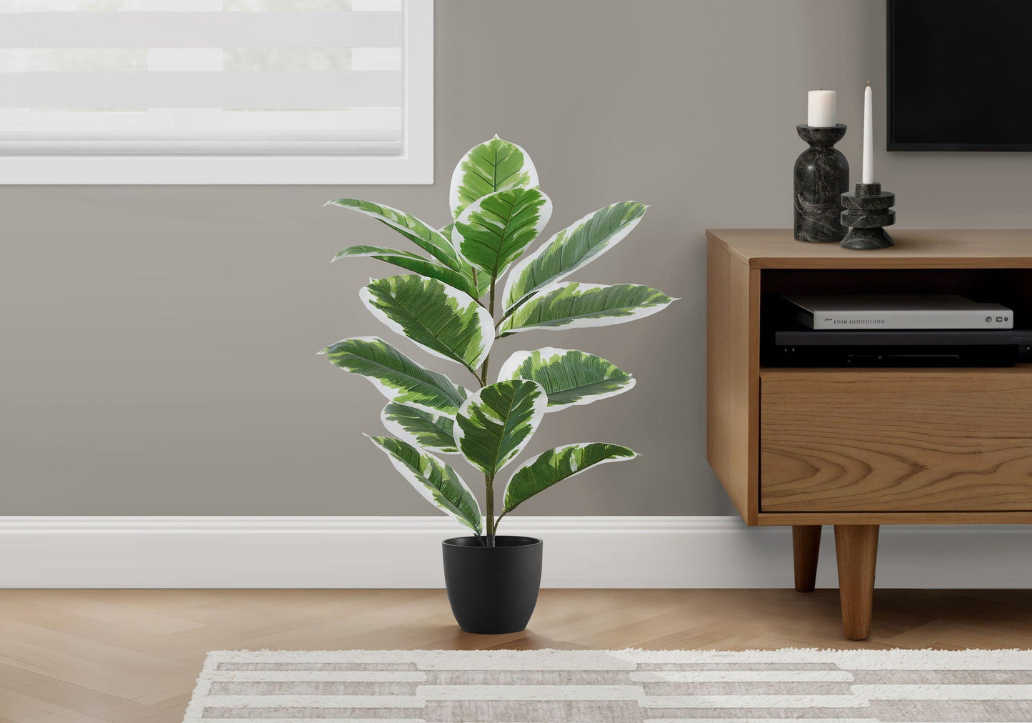 27" Tall, Artificial Plant, Rubber, Indoor, Faux, Fake, Table, Greenery, Potted, Real Touch, Decorative - Green / Black