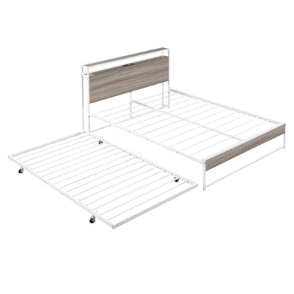 Platform Bed Frame With Trundle, USB Ports And Slat Support, No Box Spring Needed