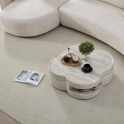 Clover Round Coffee Table With Open Storage - Marble