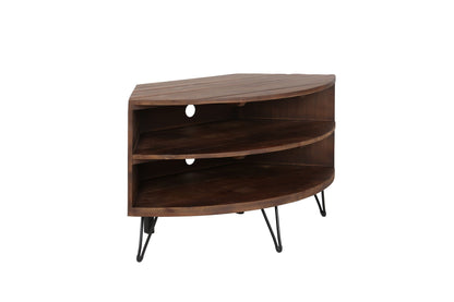 Fan Shape Reclaimed Wood Corner Media Table For Living Room Wise Use Your Space - Natural