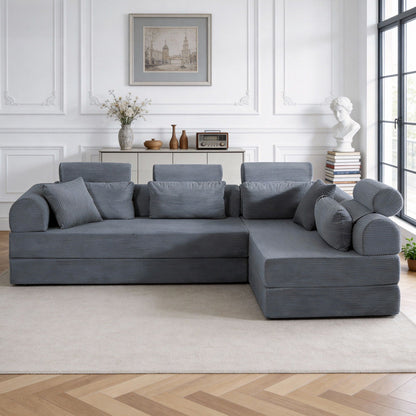 Modern L-Shape Modular Sectional Sofa, Compressed Design