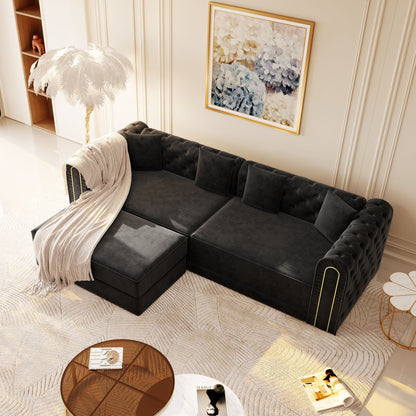 3-In-1 Convertible Sleeper Sofa With Movable Ottoman For Living Room