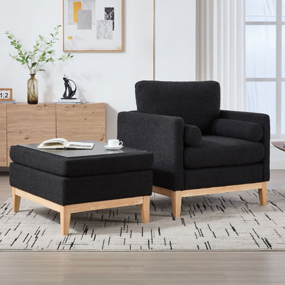 Oversized 360 Degree Swivel Barrel Accent Chair And Ottoman Set With Storage