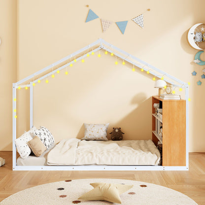 Bed House Frame With Shelves And Lights