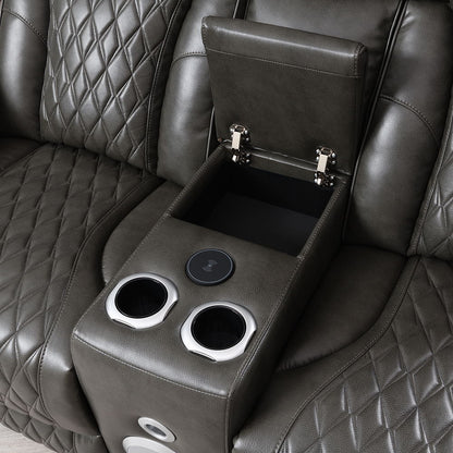 Taddeo - Power Motion Loveseat With Console, Speaker, USB, Wireless Charger & LED - Dark Gray