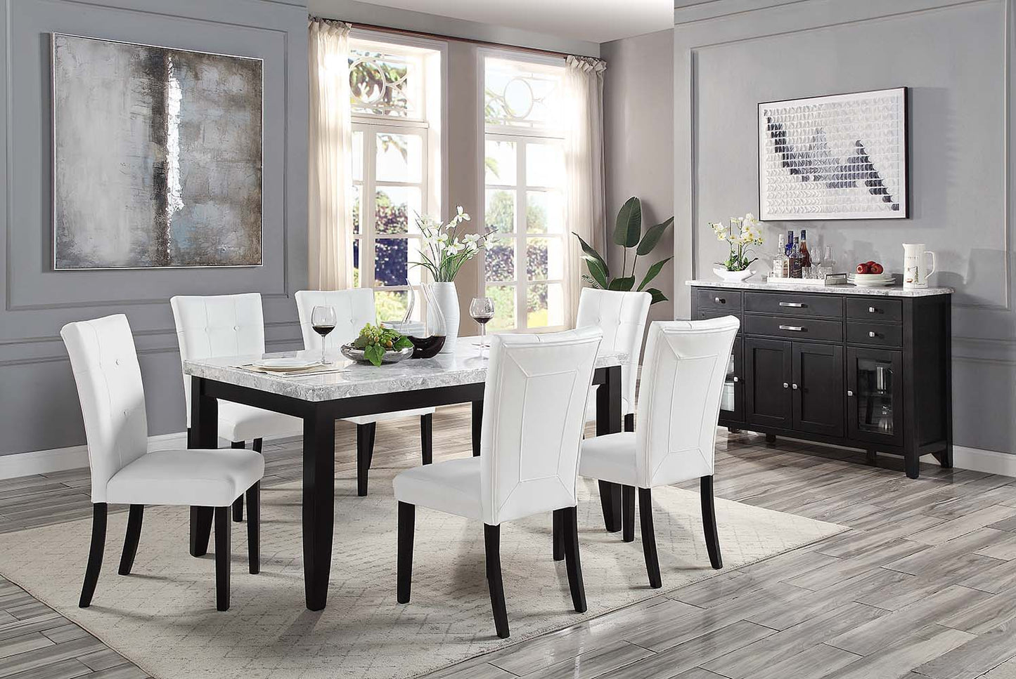 Hussein - Side Chair (Set of 2) - White Synthetic Leather & Black