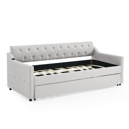 Size Upholstered Daybed With Trundle And USB Charging Armrest
