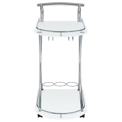 Elfman 2-tier Glass Shelf Metal Bar Cart White and Chrome