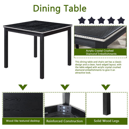 5 Pieces Wooden Dining Table Set, Square Table And 4 Upholstered Chairs
