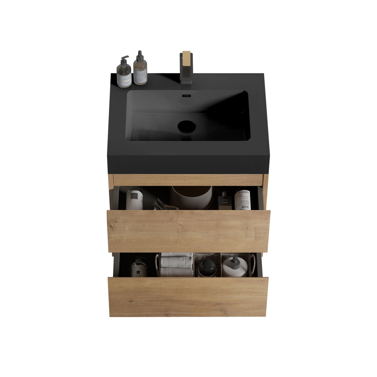 Alice - Natural Oak Bathroom Vanity With Sink, Large Storage Wall Mounted Floating Bathroom Vanity For Modern Bathroom, One-Piece Sink Basin Without Drain