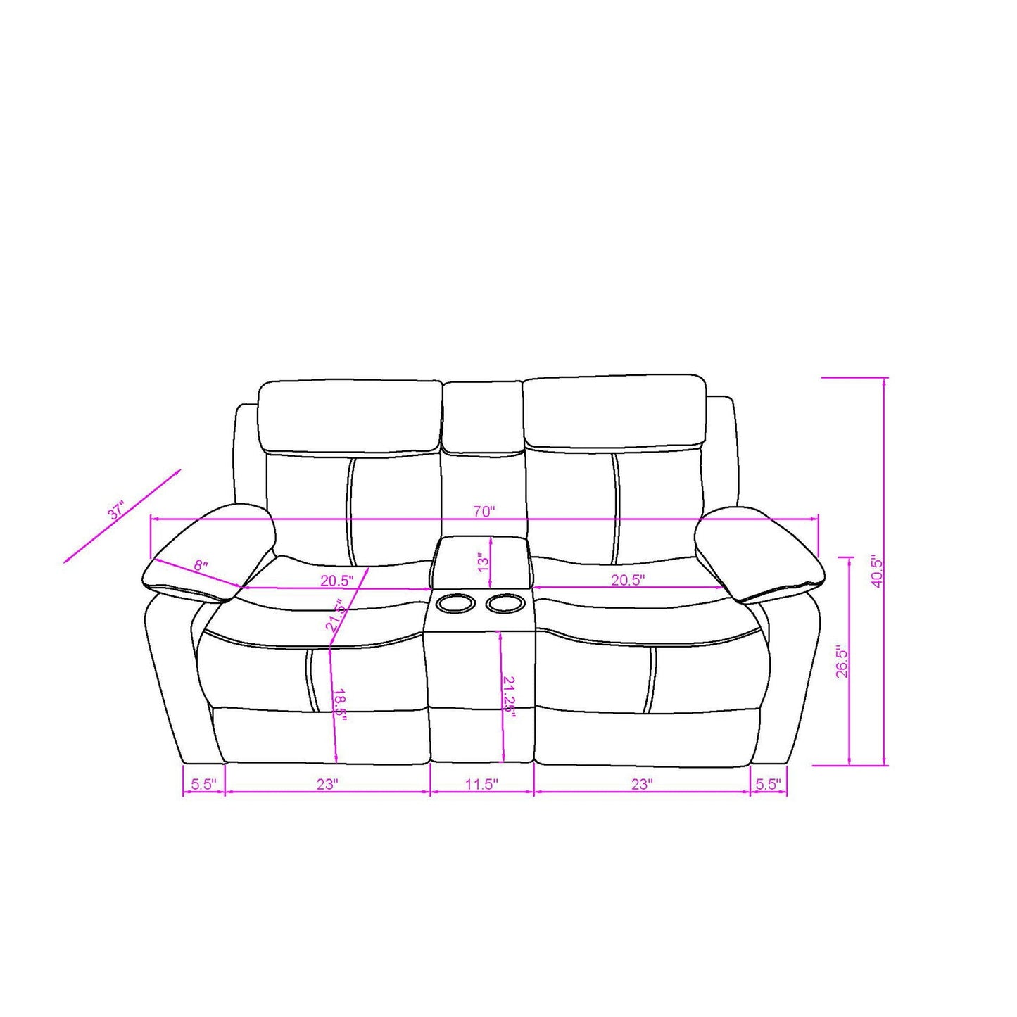 Blanche - Reclining Set With LED Lights, Speaker