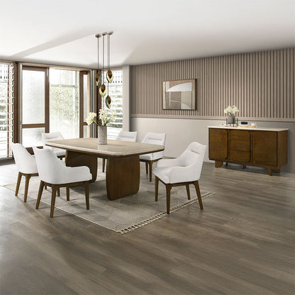 Kasha - Dining Table With Marble Top Top - Vintage Oak