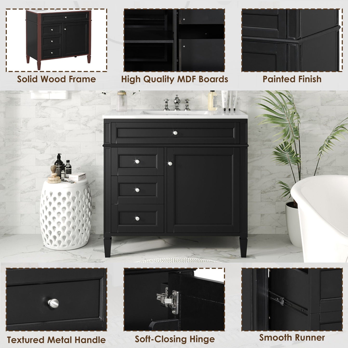 Bathroom Vanity With Top Sink, 2 Drawers And Tip Out Drawer