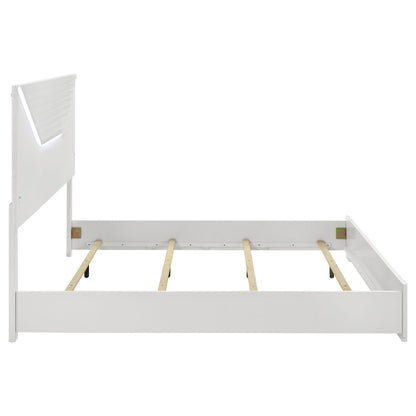 Ives Eastern King Panel Bed LED Headboard White High Gloss