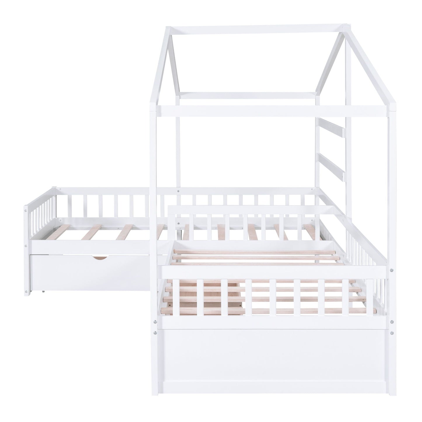 L Shape Platform Bed With 3 Storage Drawers