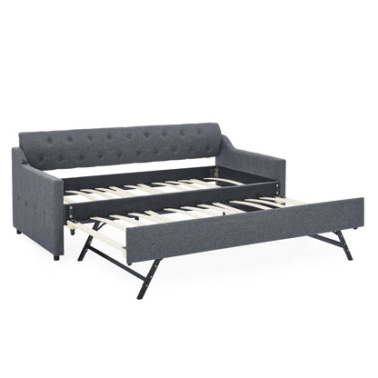 Size Upholstered Daybed With Trundle And USB Charging Armrest