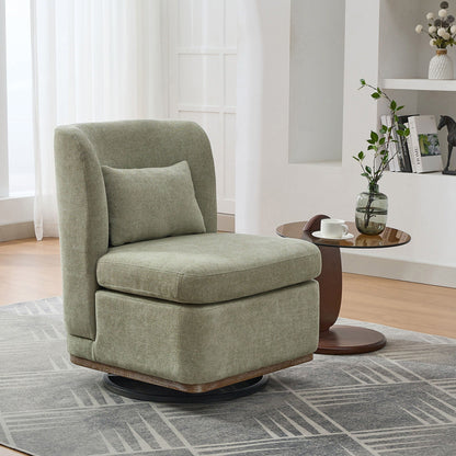 Wide Modern Cushioned Armless Metal Base 360° Swivel Chair With Pillow