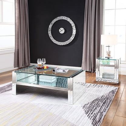 Nysa - 47" Coffee Table - Mirrored & Faux Crystals