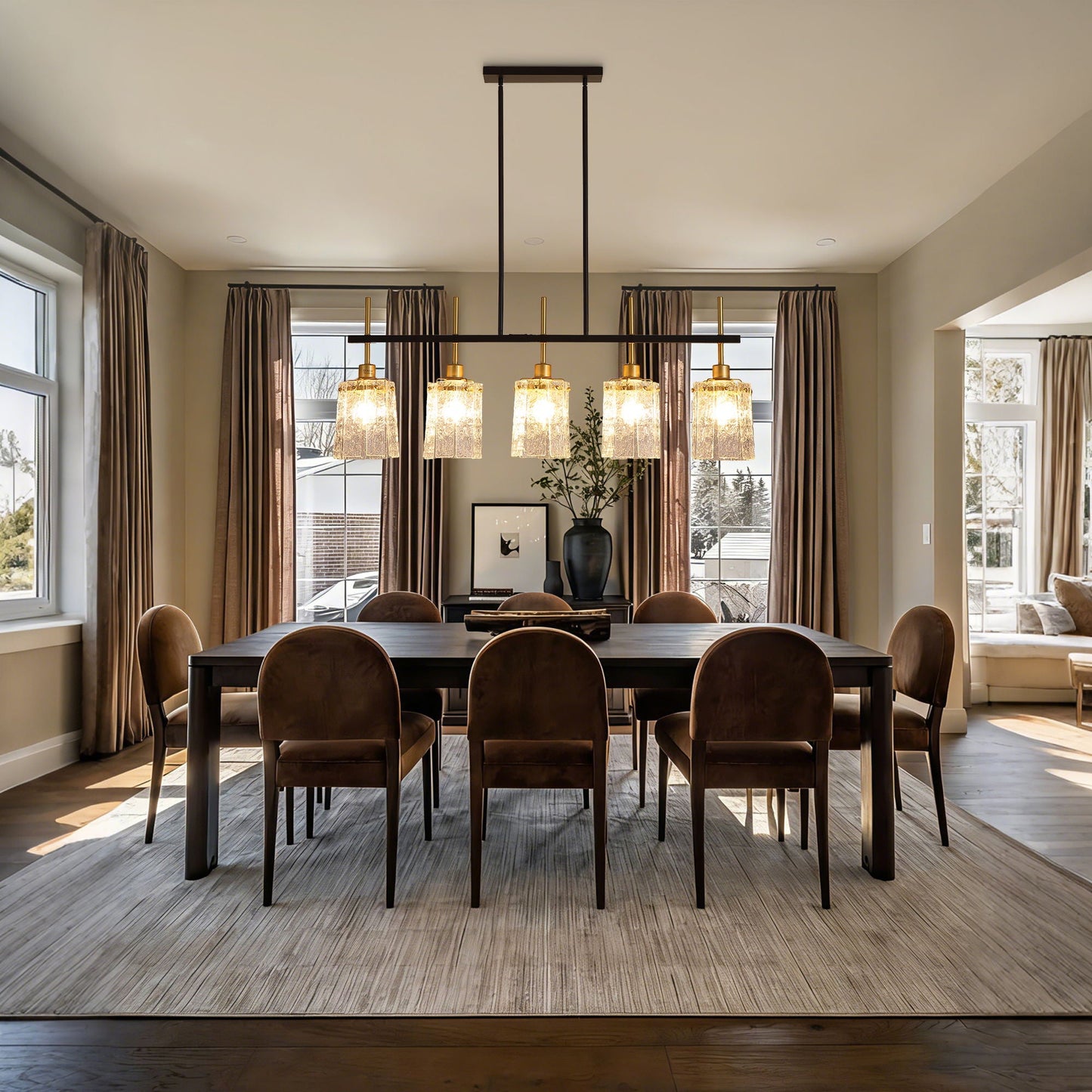 Chandelier 5 Light, Fixture Over Table - Black / Gold