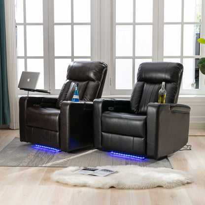 Power Recliner With Storage Arms, Cupholders, Swivel Tray Table And Cell Phone Stand - Brown