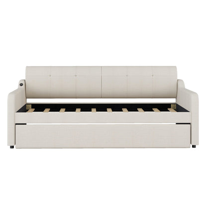 Upholstered Daybed With Trundle And USB Charging