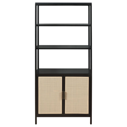 Amherst 3-shelf Radio Weave Cane Metal Accent Cabinet Black