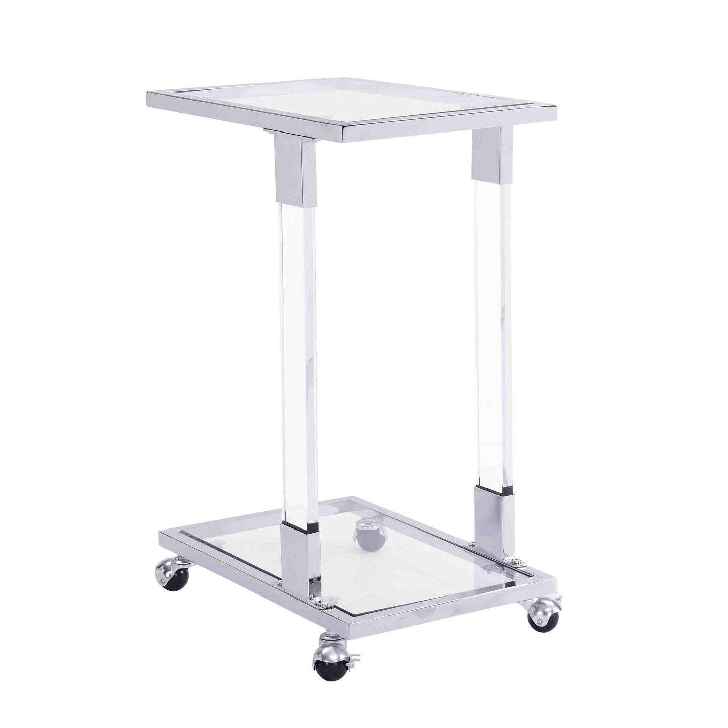 Glass Top C Shape Square Table With Metal Base For Living Room