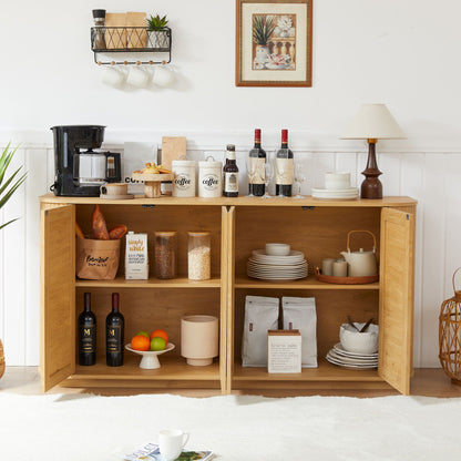 Contemporary Wave Shaped TV Stand With Rattan Doors