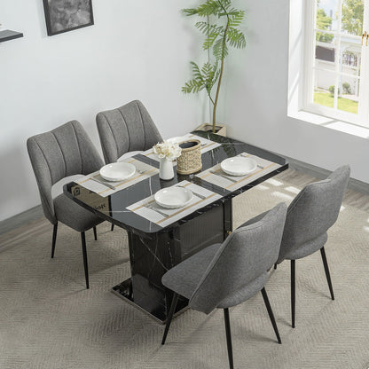 Modern Rectangle Dining Table With Stretchable Top, Storage Cabinet