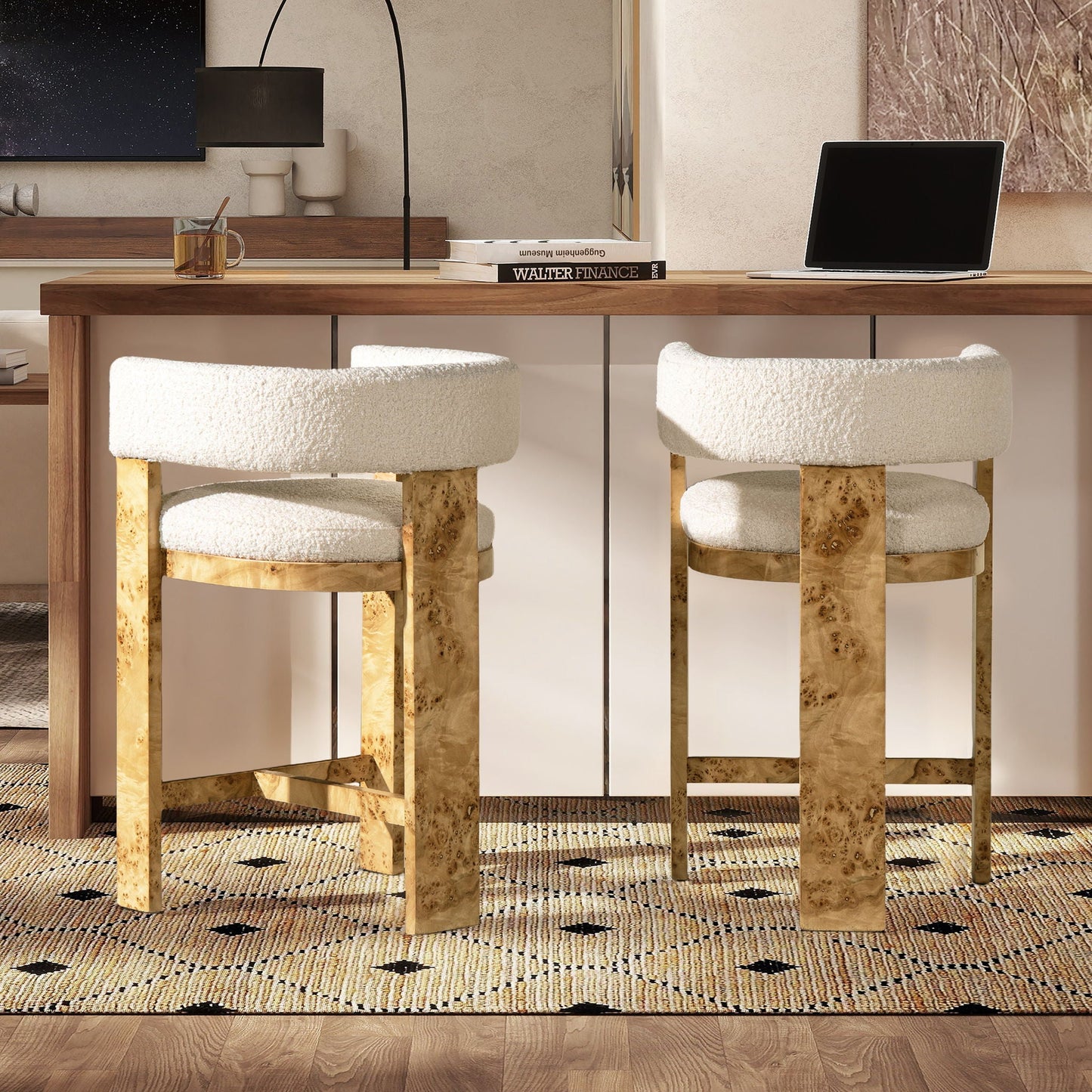 Vavona - Burl Upholstered Barrel Back Counter Height Bar Stool - Polar Off White