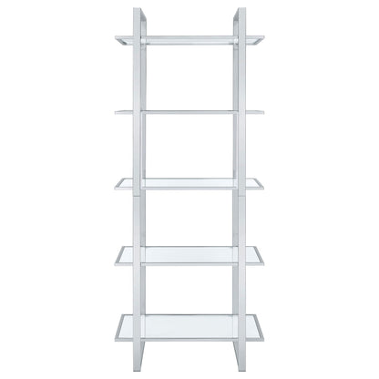 Hartford 79-inch 5-shelf Glass Bookshelf Chrome