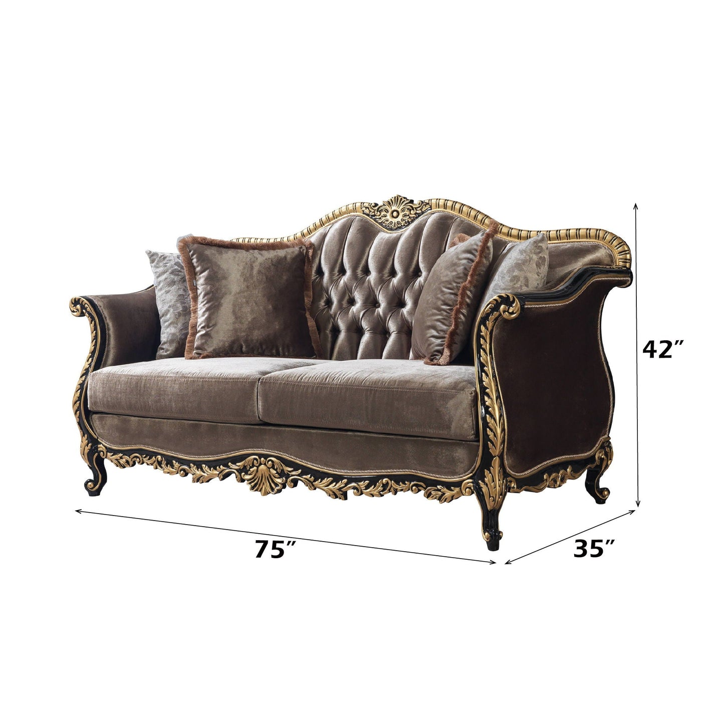 Betria - Loveseat With 4 Pillows - Light Green Velvet, Gold & Black High Gloss