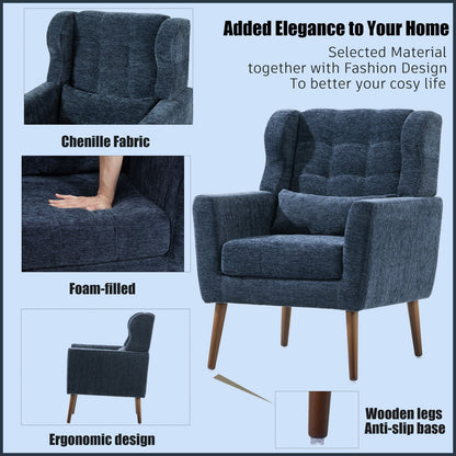 Modern Accent Chair, Arm Chairs For Living Room, Upholstered Mordern Armchair, Comfy Soft Padded Lounge Chair In Small Space, Bedroom, With Pillow, Solid Wood Leg